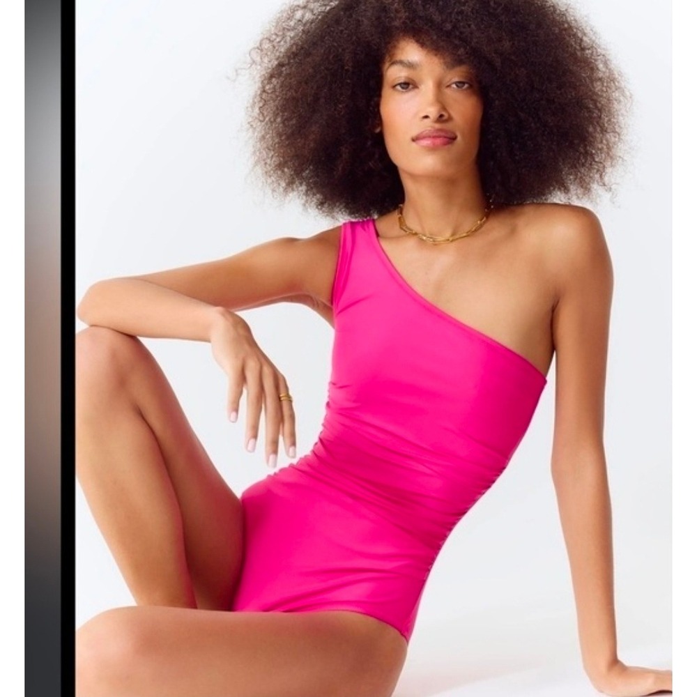 J.Crew Womens Ruched One-Shoulder One-Piece Swimsuit‎ Pink BX213 Size 2